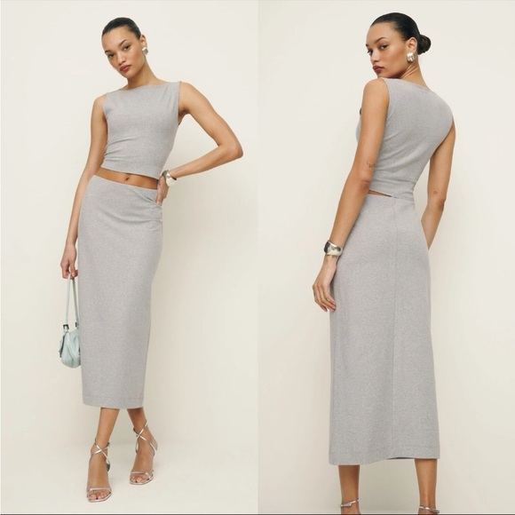 Reformation Dresses & Skirts - Reformation Elowen Grey High-Waist Midi fleece Pencil Skirt
